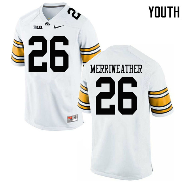 Youth #26 Kaevon Merriweather Iowa Hawkeyes College Football Jerseys Sale-White